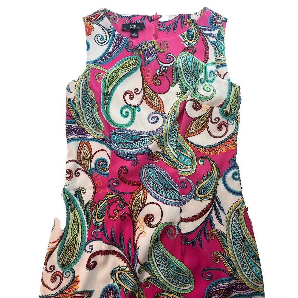 AGB Women's Dress Size 6 Multicolor Paisley Sleeveless Back Zip Round Neck